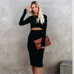 VICI Ribbed Cutout Midi Dress - Black